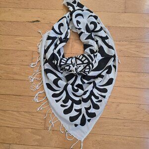 obey | black cream boho square fringe layer scarf